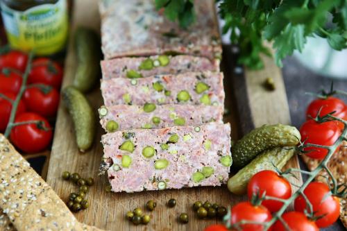 Italian Sausage Terrine with Green Peppercorns and Pistachios