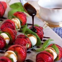 Strawberry Caprese Salad Skewers with Balsamic Reduction